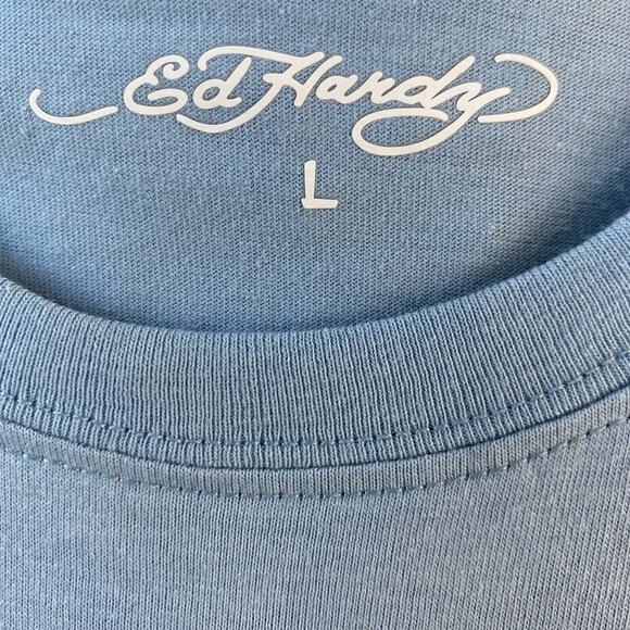 Ed Hardy Pierced Eagle Y2K Graphic Tee Tshirt Men L Blue Tattoo Goth Skater NWT - Picture 5 of 7
